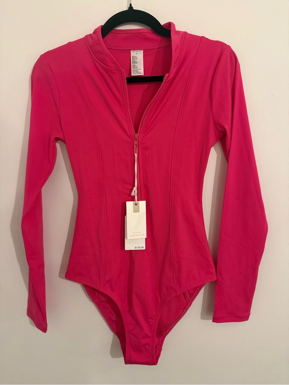 Good American Pink Long Sleeve Zip One Piece Swimsuit M NWT - Picture 3 of 8